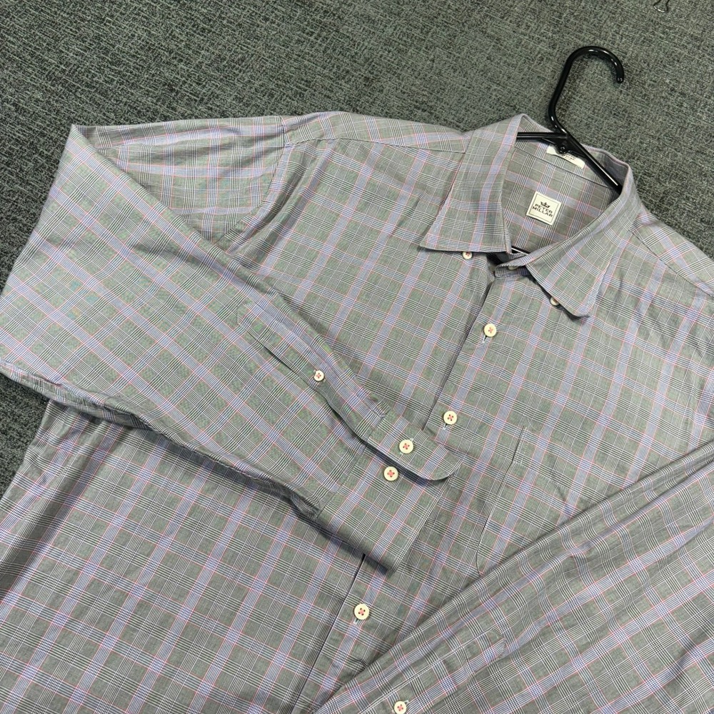 Peter Millar Button Down Shirt Mens XL Grey Plaid Long Sleeve Cotton Classic